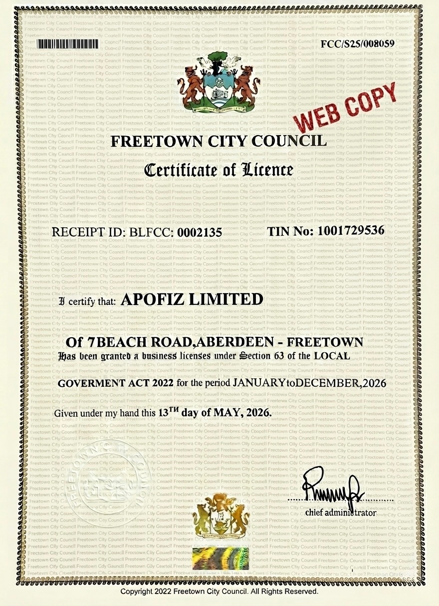 License of LLC APOFIZ LIMITED